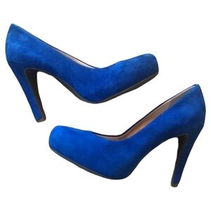 Franco Sarto Cicero Blue  Suede  Almond Toe Platform Heels  Size: 7.5